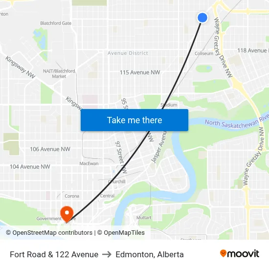 Fort Road & 122 Avenue to Edmonton, Alberta map