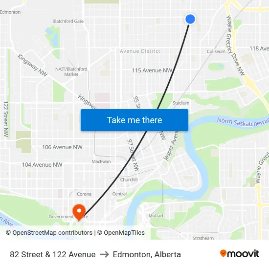 82 Street & 122 Avenue to Edmonton, Alberta map