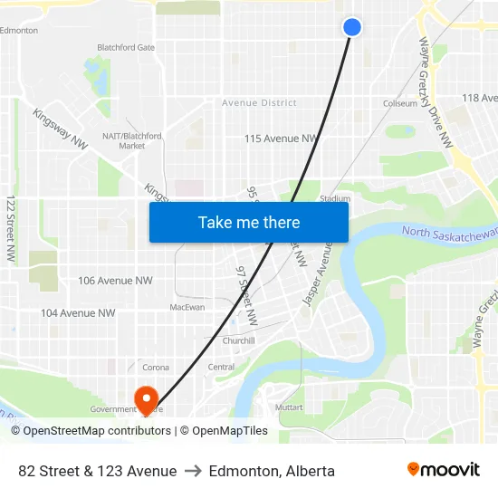 82 Street & 123 Avenue to Edmonton, Alberta map
