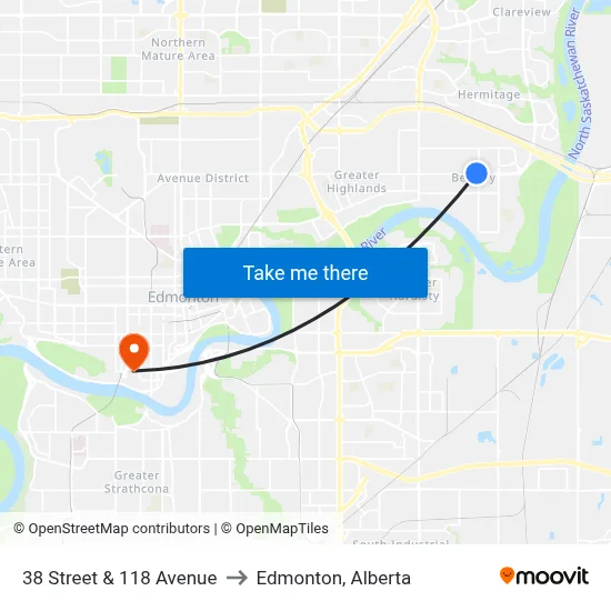 38 Street & 118 Avenue to Edmonton, Alberta map