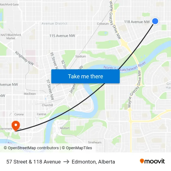 57 Street & 118 Avenue to Edmonton, Alberta map