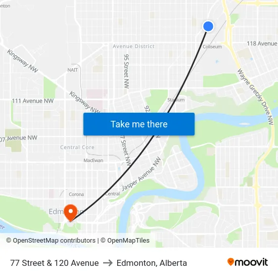 77 Street & 120 Avenue to Edmonton, Alberta map