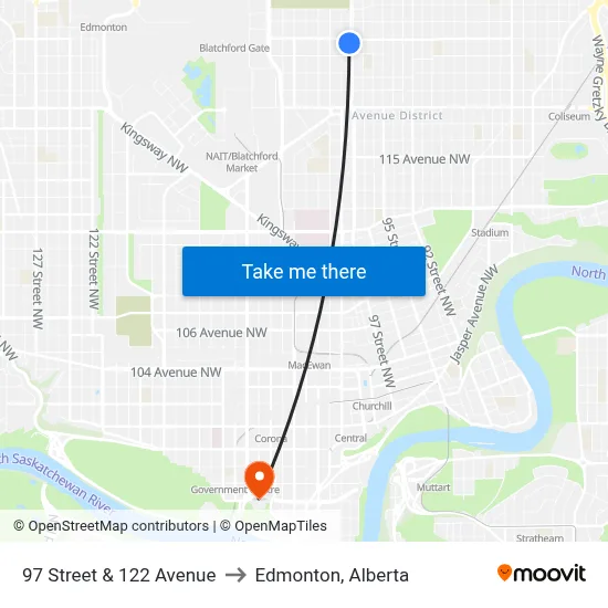97 Street & 122 Avenue to Edmonton, Alberta map