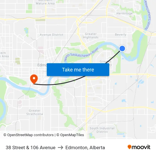 38 Street & 106 Avenue to Edmonton, Alberta map