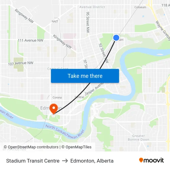 Stadium Transit Centre to Edmonton, Alberta map