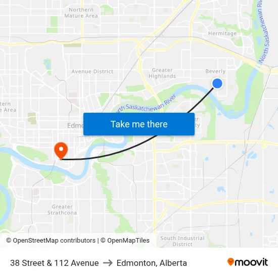 38 Street & 112 Avenue to Edmonton, Alberta map