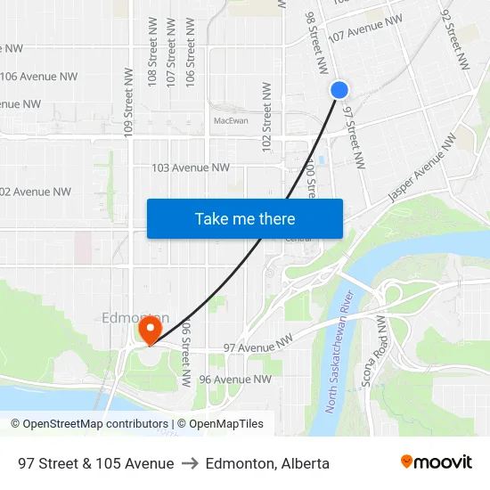 97 Street & 105 Avenue to Edmonton, Alberta map
