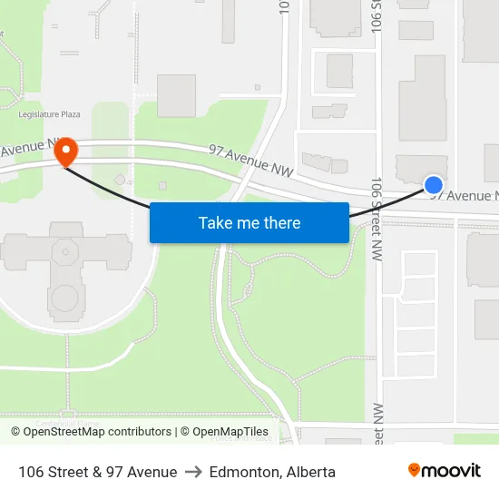 106 Street & 97 Avenue to Edmonton, Alberta map