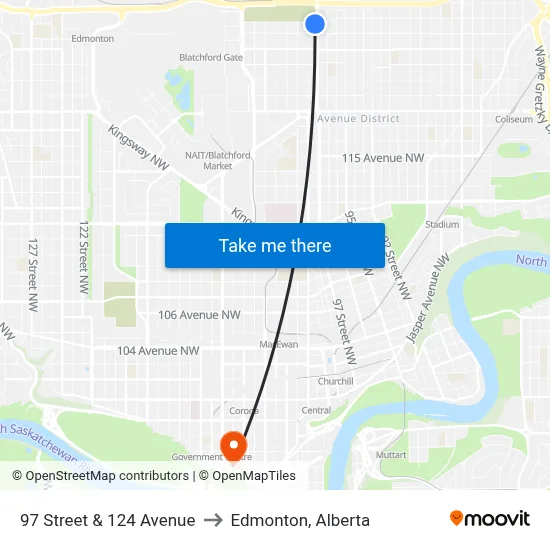 97 Street & 124 Avenue to Edmonton, Alberta map