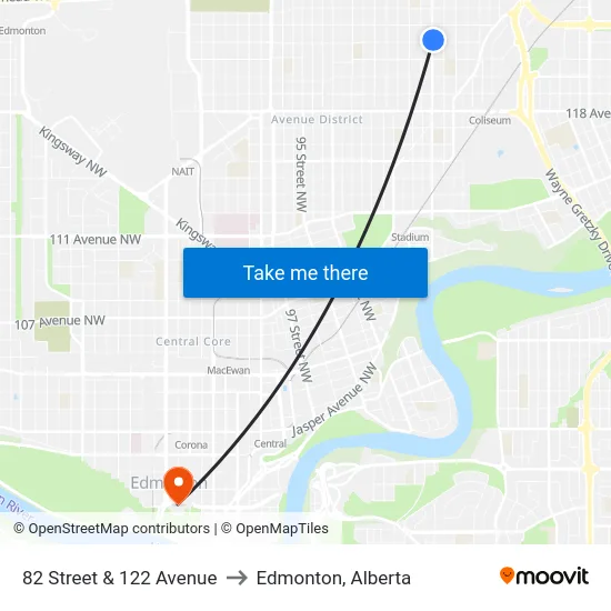 82 Street & 122 Avenue to Edmonton, Alberta map