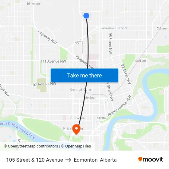 105 Street & 120 Avenue to Edmonton, Alberta map
