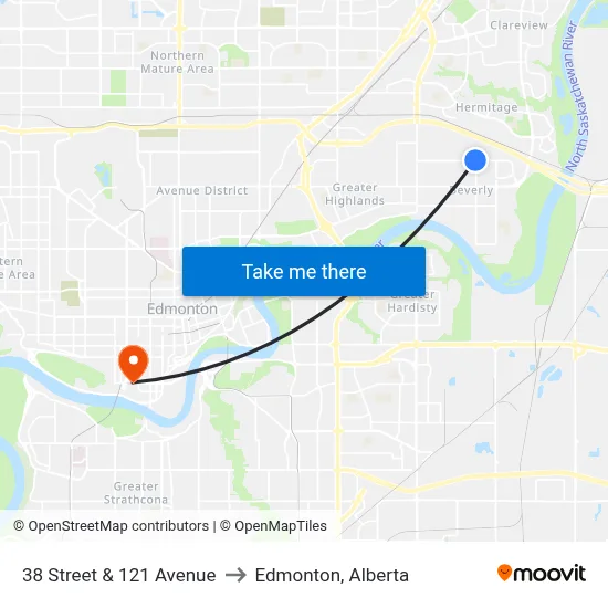 38 Street & 121 Avenue to Edmonton, Alberta map