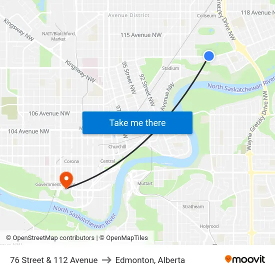 76 Street & 112 Avenue to Edmonton, Alberta map