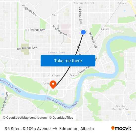 95 Street & 109a Avenue to Edmonton, Alberta map