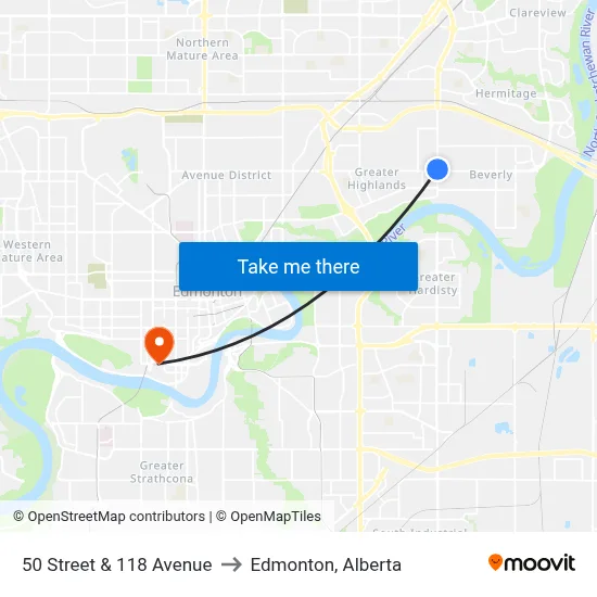 50 Street & 118 Avenue to Edmonton, Alberta map