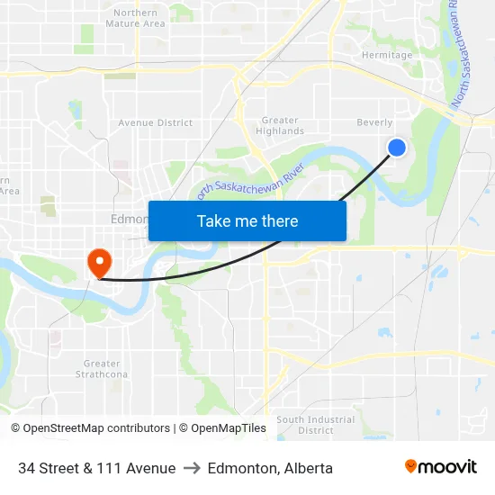 34 Street & 111 Avenue to Edmonton, Alberta map