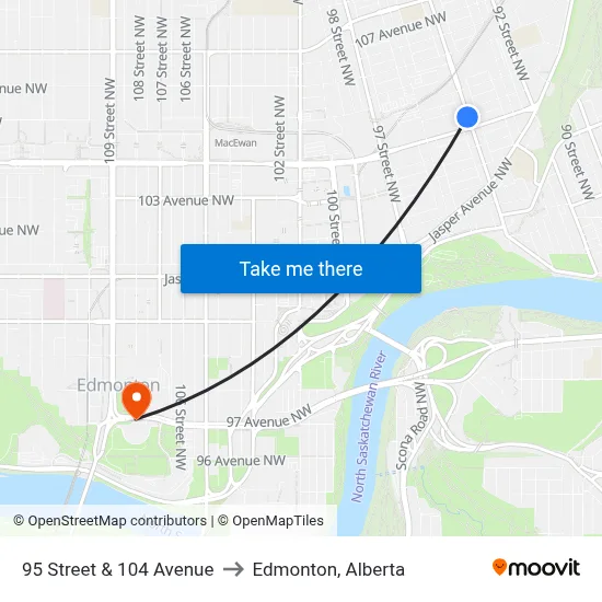 95 Street & 104 Avenue to Edmonton, Alberta map