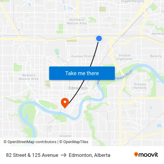 82 Street & 125 Avenue to Edmonton, Alberta map