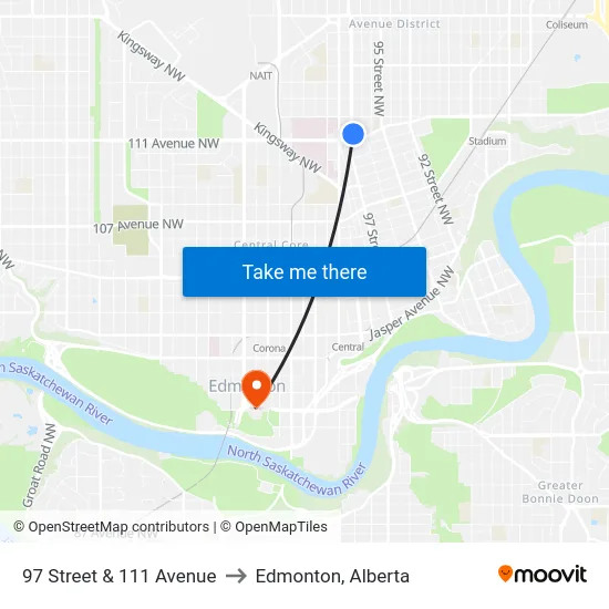 97 Street & 111 Avenue to Edmonton, Alberta map
