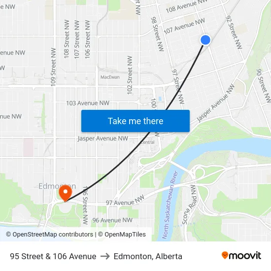 95 Street & 106 Avenue to Edmonton, Alberta map