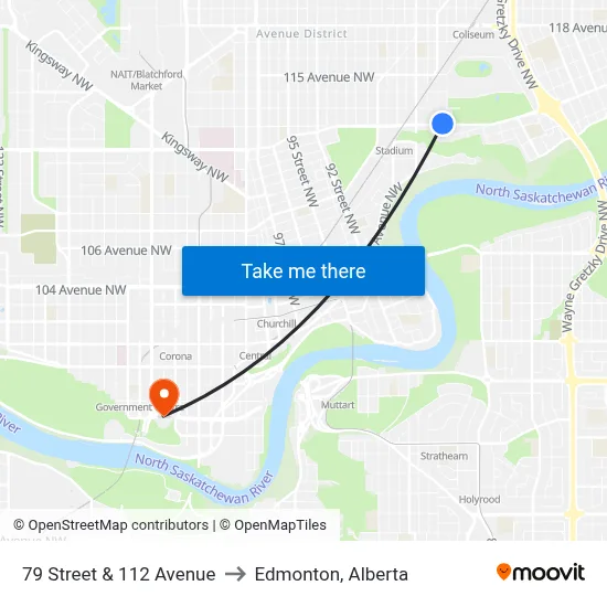 79 Street & 112 Avenue to Edmonton, Alberta map