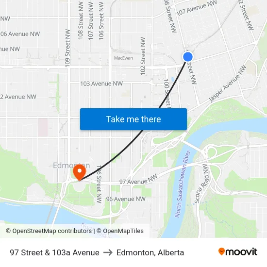 97 Street & 103a Avenue to Edmonton, Alberta map