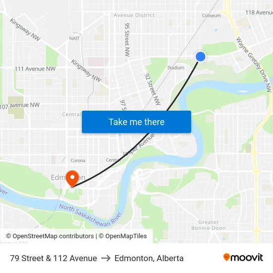 79 Street & 112 Avenue to Edmonton, Alberta map