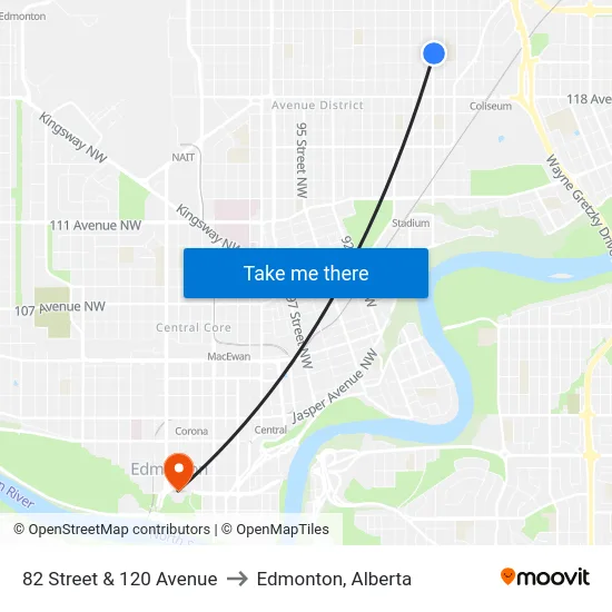 82 Street & 120 Avenue to Edmonton, Alberta map