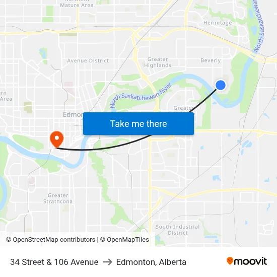 34 Street & 106 Avenue to Edmonton, Alberta map