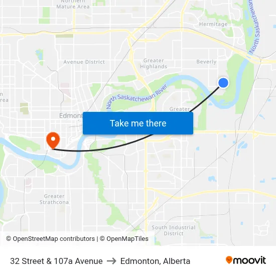 32 Street & 107a Avenue to Edmonton, Alberta map