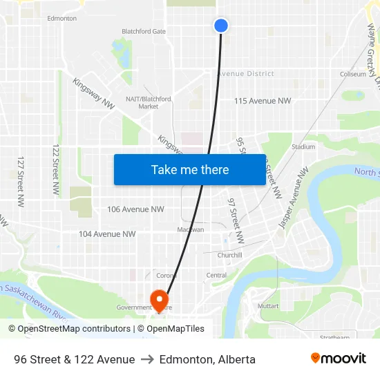 96 Street & 122 Avenue to Edmonton, Alberta map