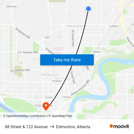88 Street & 122 Avenue to Edmonton, Alberta map