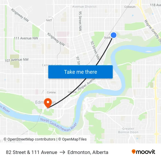 82 Street & 111 Avenue to Edmonton, Alberta map