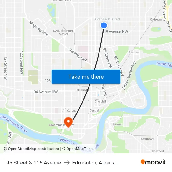 95 Street & 116 Avenue to Edmonton, Alberta map