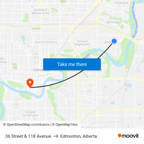36 Street & 118 Avenue to Edmonton, Alberta map