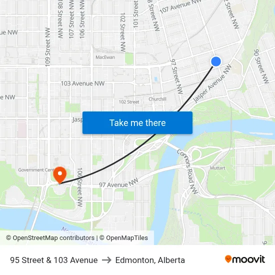 95 Street & 103 Avenue to Edmonton, Alberta map