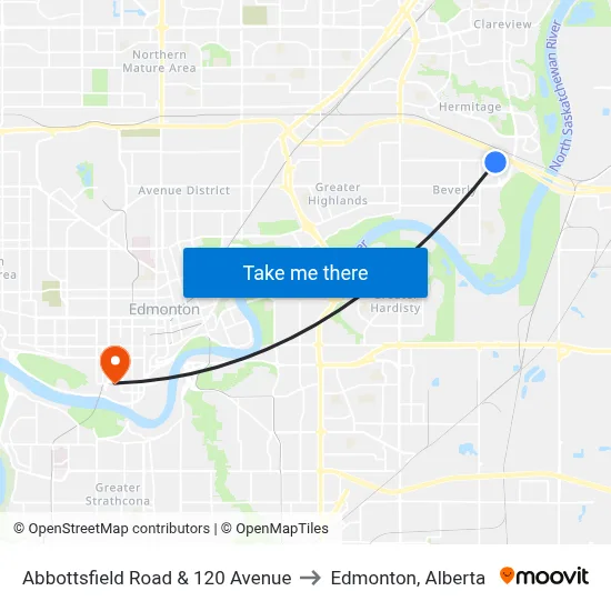 Abbottsfield Road & 120 Avenue to Edmonton, Alberta map