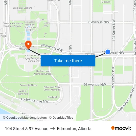 104 Street & 97 Avenue to Edmonton, Alberta map