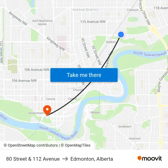 80 Street & 112 Avenue to Edmonton, Alberta map
