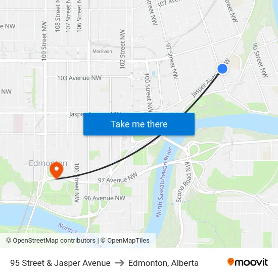 95 Street & Jasper Avenue to Edmonton, Alberta map