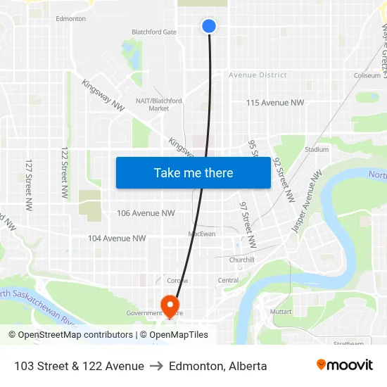 103 Street & 122 Avenue to Edmonton, Alberta map