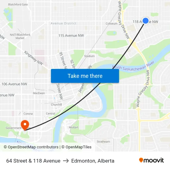 64 Street & 118 Avenue to Edmonton, Alberta map