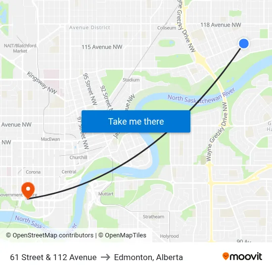 61 Street & 112 Avenue to Edmonton, Alberta map