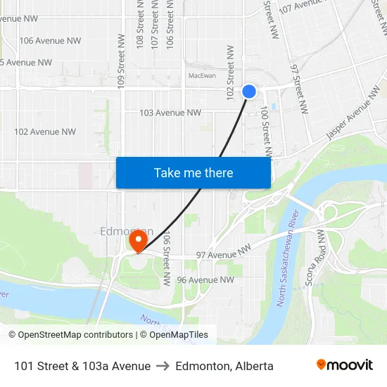 101 Street & 103a Avenue to Edmonton, Alberta map