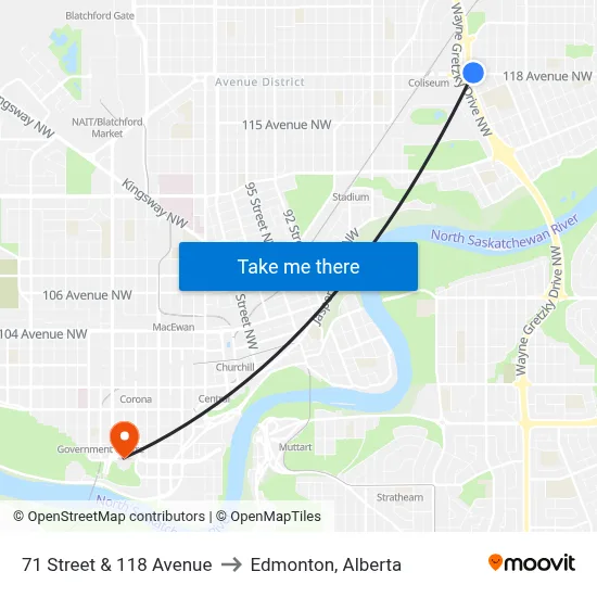 71 Street & 118 Avenue to Edmonton, Alberta map