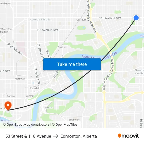 53 Street & 118 Avenue to Edmonton, Alberta map