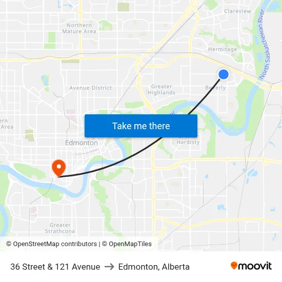36 Street & 121 Avenue to Edmonton, Alberta map