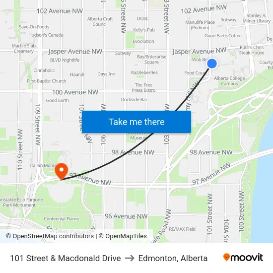 101 Street & Macdonald Drive to Edmonton, Alberta map