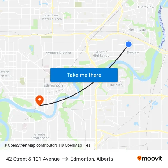 42 Street & 121 Avenue to Edmonton, Alberta map