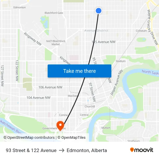 93 Street & 122 Avenue to Edmonton, Alberta map